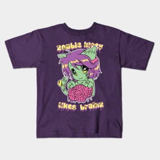 Zombie Kitteh Likes Brainz Kids T-Shirt